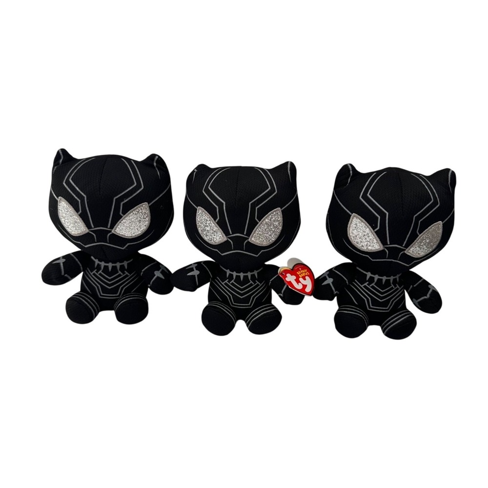 Marvel Ty Beanie Babies Black Panther Plush Toy Bundle of 3 Stuffed Animal 7"